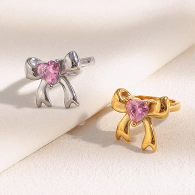 1 Piece Simple Series Cute Bow Knot Stainless Steel Zircon Women's Gemstone Rings h5 Picture4