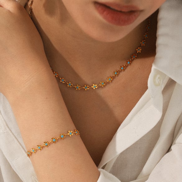1 Piece Simple  Flower Stainless Steel   Gold Color  Women's  Jewelry Sets