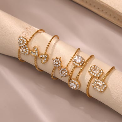 1 Piece Luxurious Heart Stainless Steel Gold Color Women's Gemstone Rings h5 Picture3
