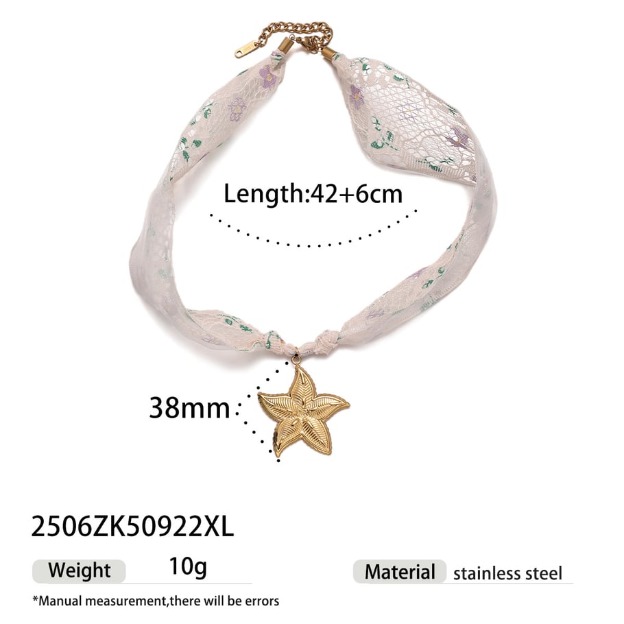 1 Piece Romantic Stainless Steel Gold Color Fabric Pendant Necklace 