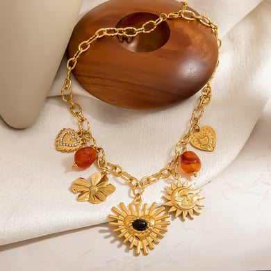 1 collar con colgante de corazón de acero inoxidable dorado para mujer h5 Imagen4