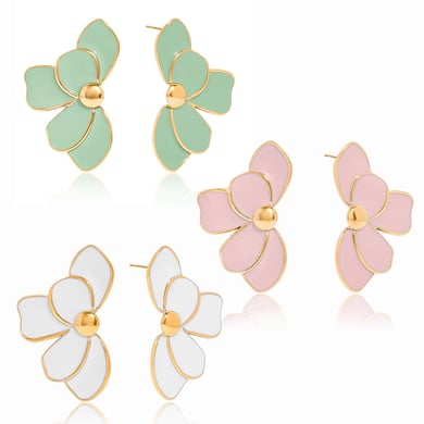 1 Pair Elegant Flower Stainless Steel Gold Color Women's Stud Earrings h5 Picture10