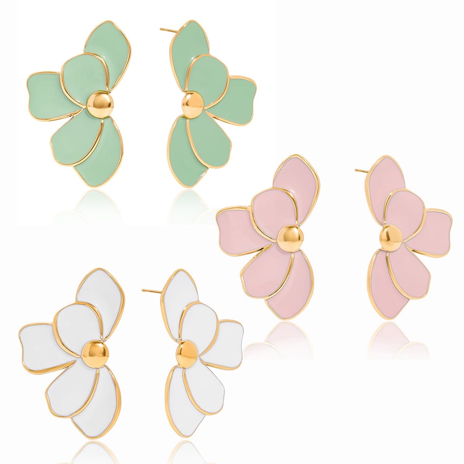 1 Pair Elegant Flower Stainless Steel Gold Color Women's Stud Earrings Picture10