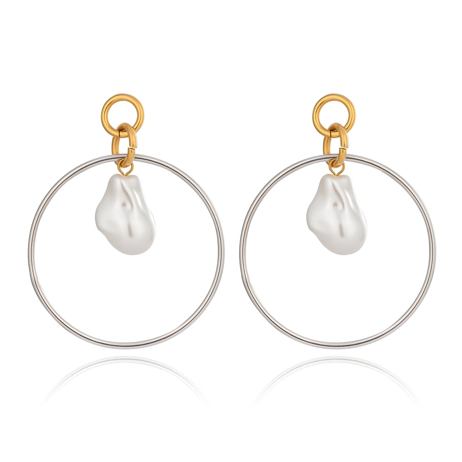 1 paio di orecchini pendenti con perle color oro in acciaio inossidabile Immagine6