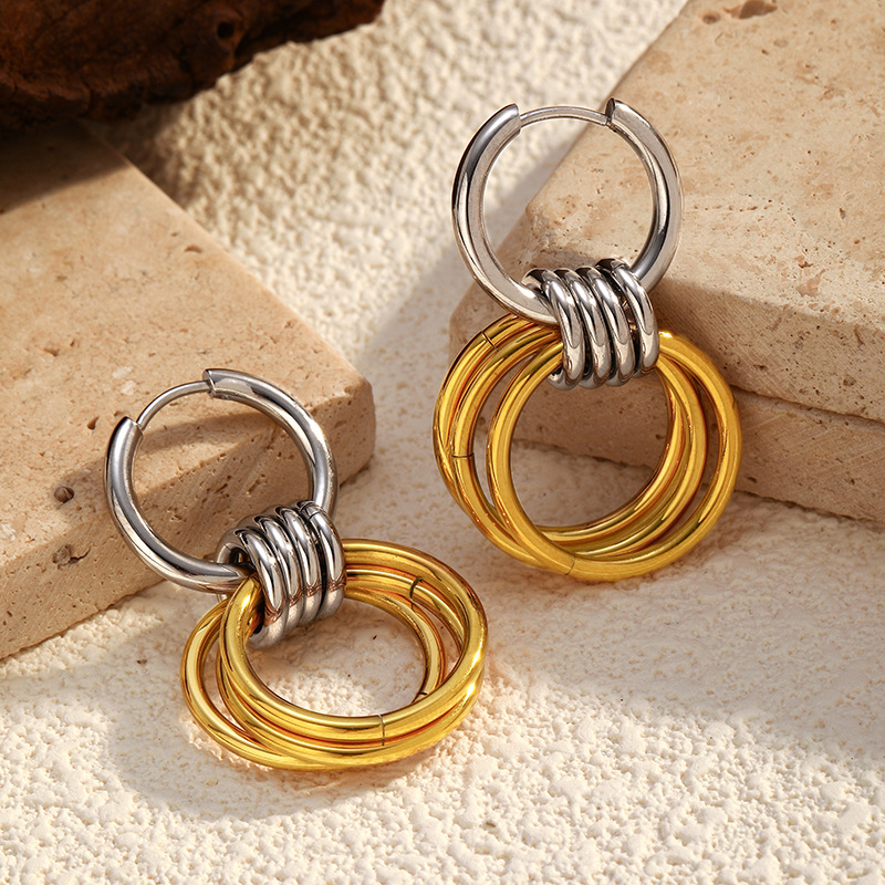 1 paio di orecchini pendenti semplici in acciaio inossidabile color oro Immagine4