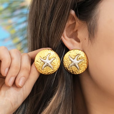 1 paio di semplici gioielli casual da donna in acciaio inossidabile color oro a forma di stella marina h5 Immagine4