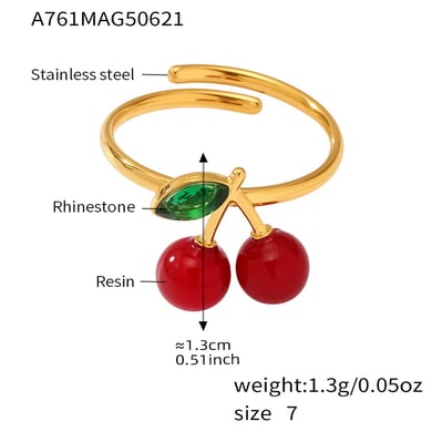 1 Piece Romantic Cherry Stainless Steel Gold Color Statement Rings h5 Picture2