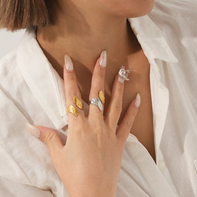 1 Piece Mixed Gold Color & Silver Colors Stainless Steel Gold Color Statement Rings h5 Picture6