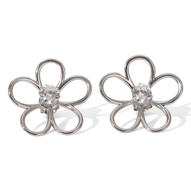 1 Pair Modern Flower Stainless Steel Gold Color Women's Stud Earrings h5 