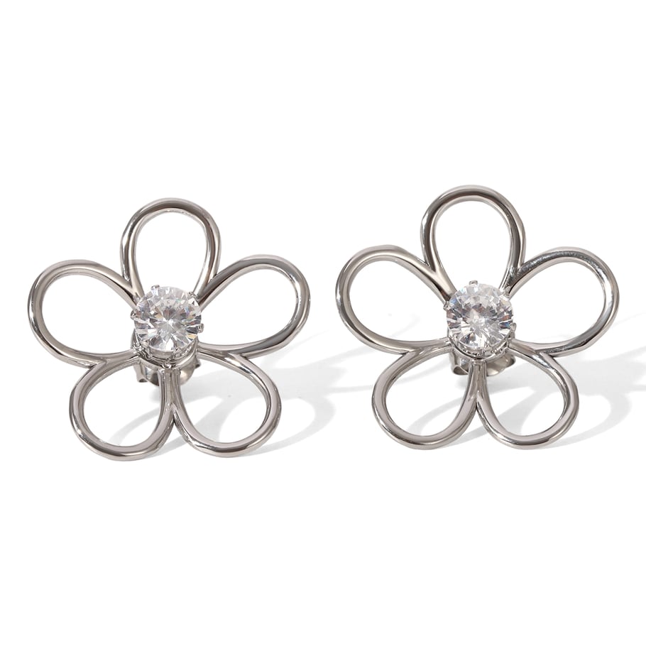 1 Pair Modern Flower Stainless Steel Gold Color Women's Stud Earrings 
