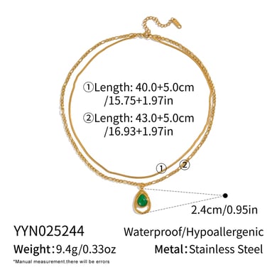1 Piece Ethnic Droplet Stainless Steel Gold Color Natural Stone Layered Necklace h5 