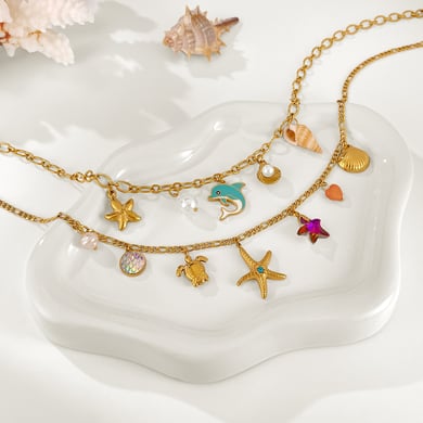 1 Piece Retro Starfish Stainless Steel Gold Color Women's Pendant Necklaces h5 Picture5