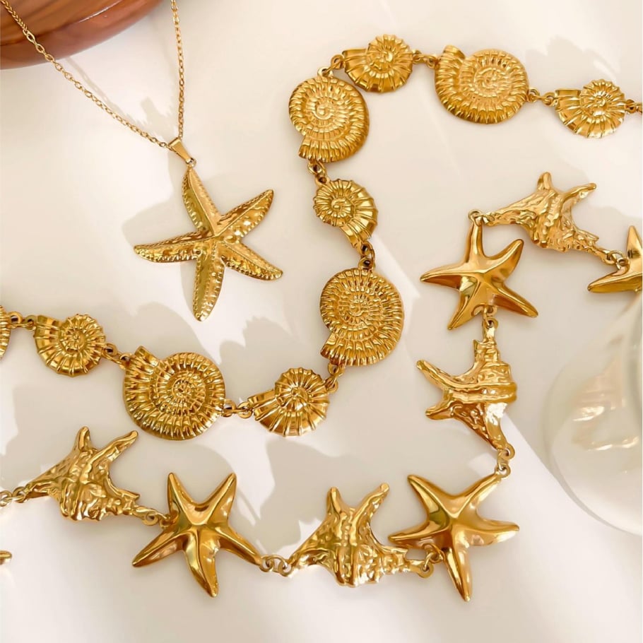 1 Piece Starfish Stainless Steel Gold Color Pendant Necklace Picture4