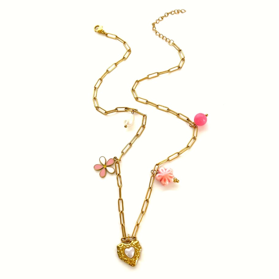 Collana con ciondolo color oro in acciaio inossidabile oceanico da 1 pezzo 