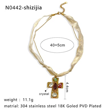 1 Piece Cross Fish Stainless Steel Gold Color Pendant Necklace h5 Picture2