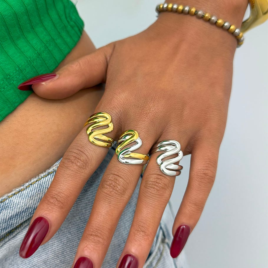 1 Stück einfache, unregelmäßig geformte Statement-Ringe aus Edelstahl in Goldfarbe Bild5