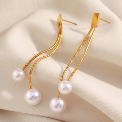 1 Pair Elegant Tassel Stainless Steel Gold Color Dangle Earrings h5 Picture5