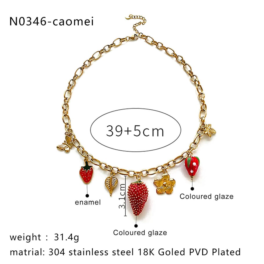 1 Piece Strawberry Stainless Steel  Gold Color Pendant Necklace Picture2