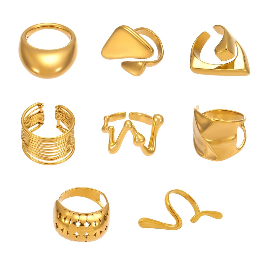 1 pezzo moderno anello in acciaio inossidabile di forma irregolare color oro Immagine8