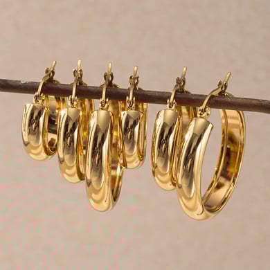 1 Pair Stainless Steel Gold Color Hoop Earrings h5 Picture3