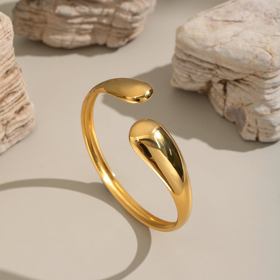 Bracciale rigido color oro in acciaio inossidabile di forma irregolare da 1 pezzo Immagine4