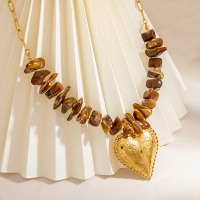 Collar de cuentas de acero inoxidable dorado con forma de corazón para mujer, 1 pieza h5 Imagen5