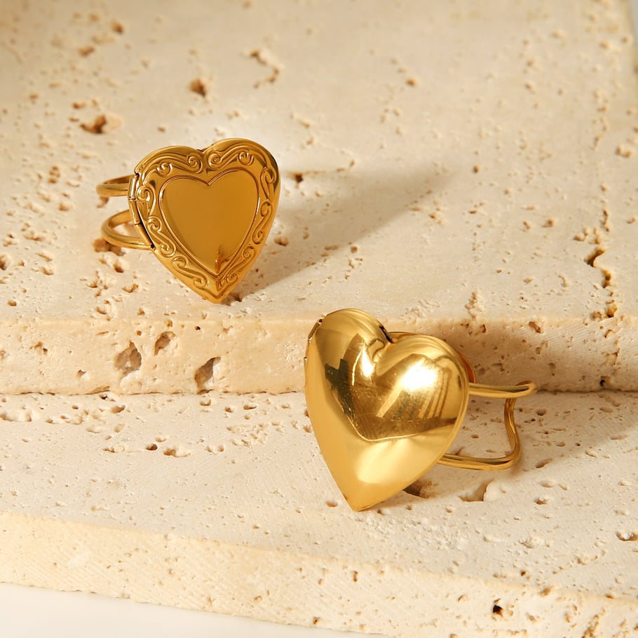 1 Stück Simple Series Daily Heart Statement-Ringe aus Edelstahl in Goldfarbe Bild6