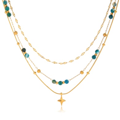 1 Piece Retro Beads Star Stainless Steel Gold Color Women's Layered Necklaces h5 Picture8