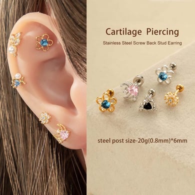 1 Adet Çiçek Bakır Altın Rengi Zirkonyum Piercing Küpe h5 Resim4