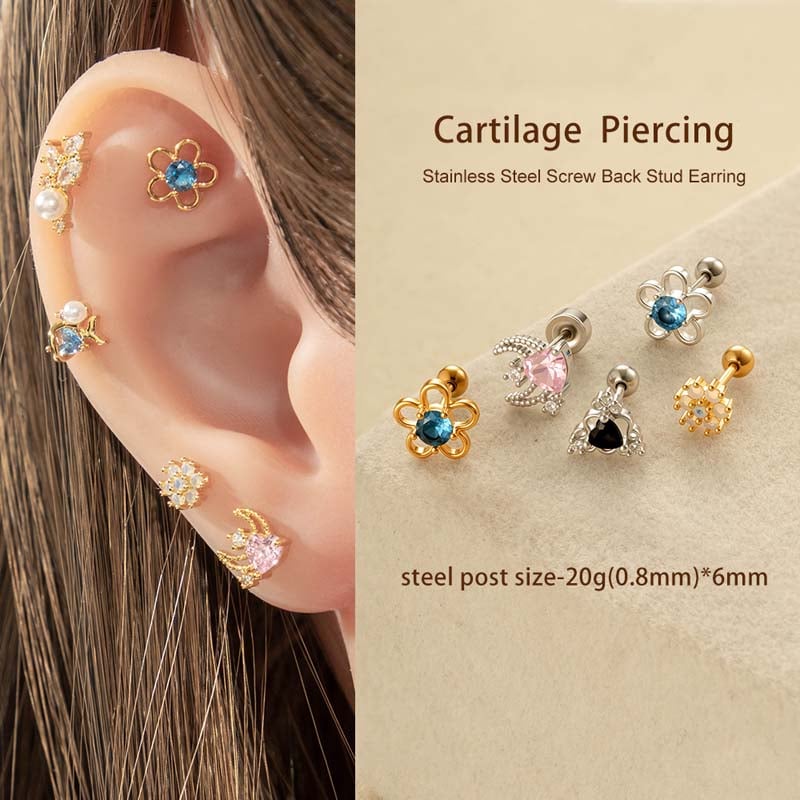 1 Adet Çiçek Bakır Altın Rengi Zirkonyum Piercing Küpe Resim4