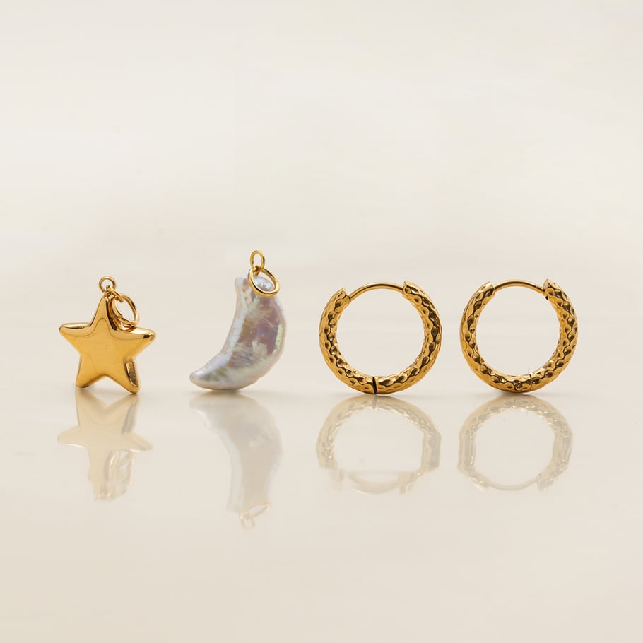 Conjunto de joyería clásica de acero inoxidable con perlas de agua dulce de 1 pieza, sol y luna, para mujer Imagen8