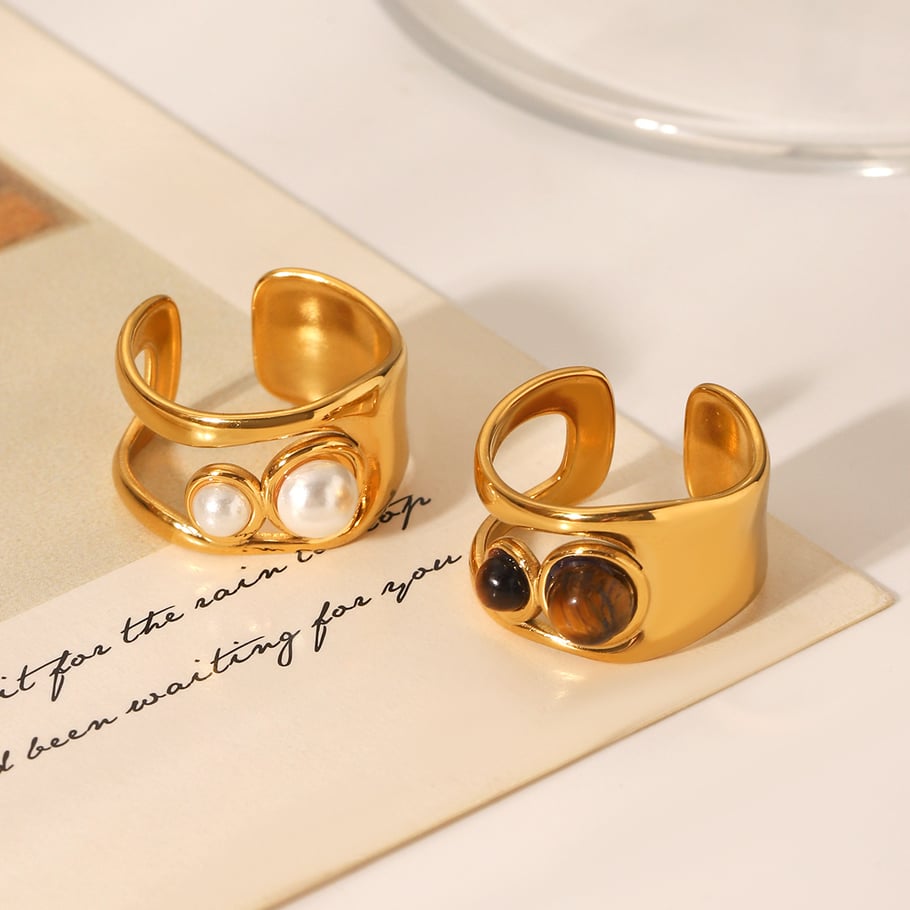 1 Pair Simple Series Daily Geometric Stainless Steel Natural Stone Statement Rings h5Picture4