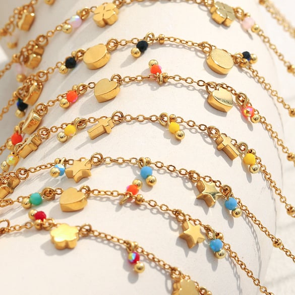 1 Piece Clover Stainless Steel Gold Color Charm Bracelet