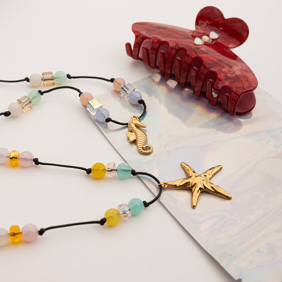 1 collar con colgante de estrella de mar de vacaciones de acero inoxidable color dorado para mujer Imagen4