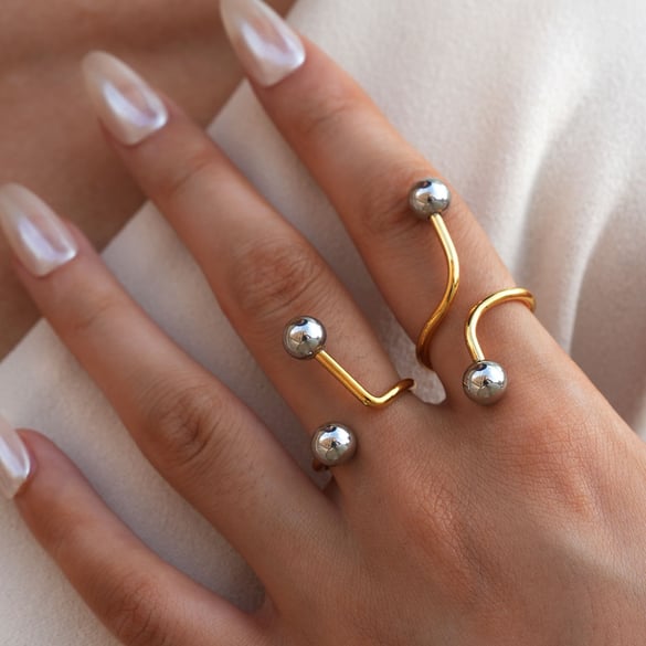 1 Piece  Simple Lines Stainless Steel  Gold Color Statement Rings