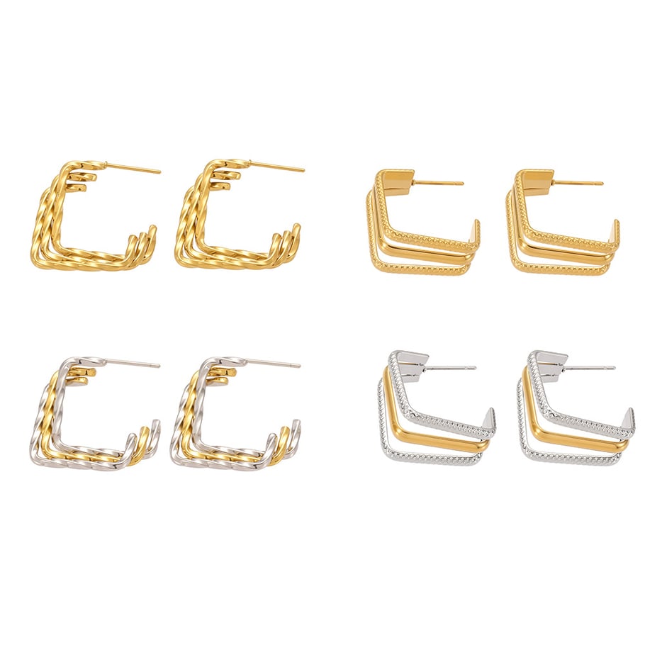 1 paio di orecchini a cerchio da donna in acciaio inossidabile color oro, rettangolari e minimalisti Immagine6