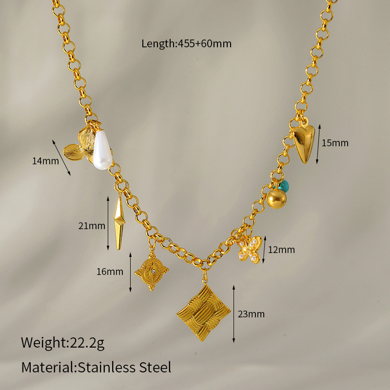 Collana con ciondolo color oro in acciaio inossidabile da 1 pezzo 
