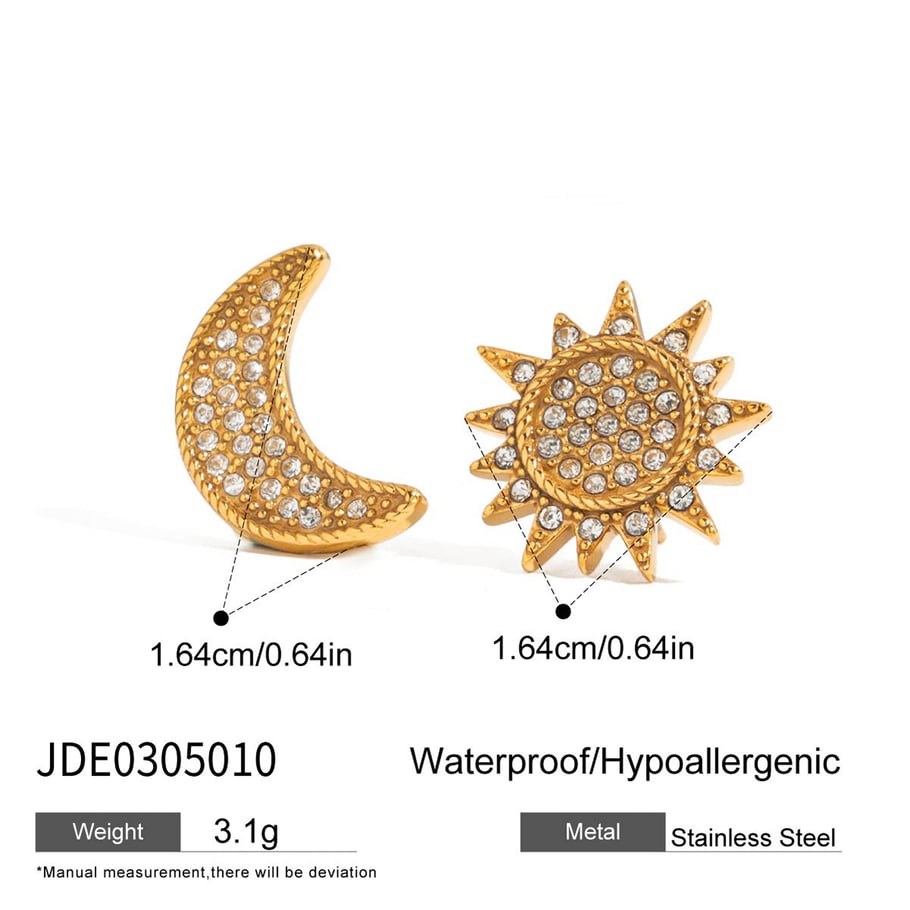 1 Pair Delicate Sun&Moon Stainless Steel Gold Color Women's Stud Earrings Picture2
