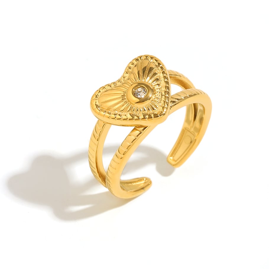1 Piece Simple Series Casual Heart Stainless Steel   Gold Color  Statement Rings 