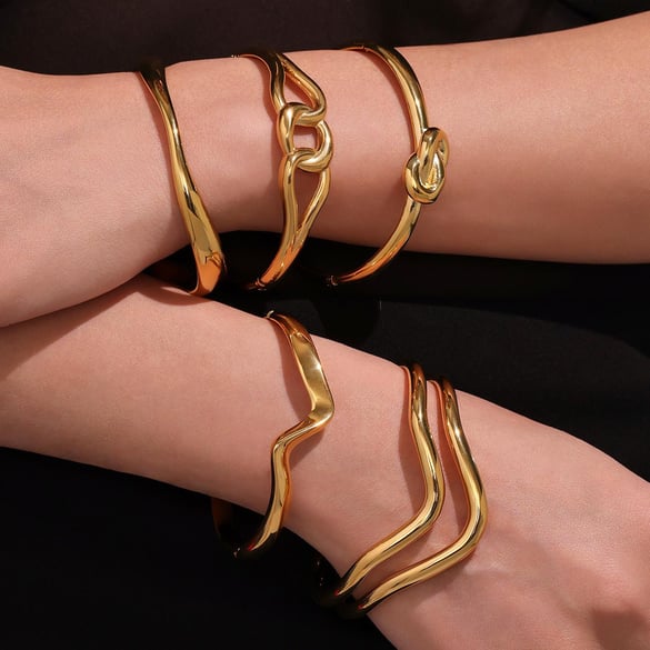 1 Piece Minimalist Irregular Shape Stainless Steel Gold Color Women's Bangles