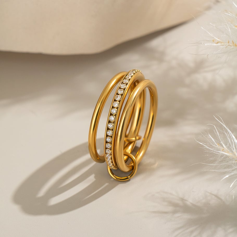 1 Piece Simple  Patchwork Stainless Steel Gold Color  Rhinestone Statement Rings Picture4