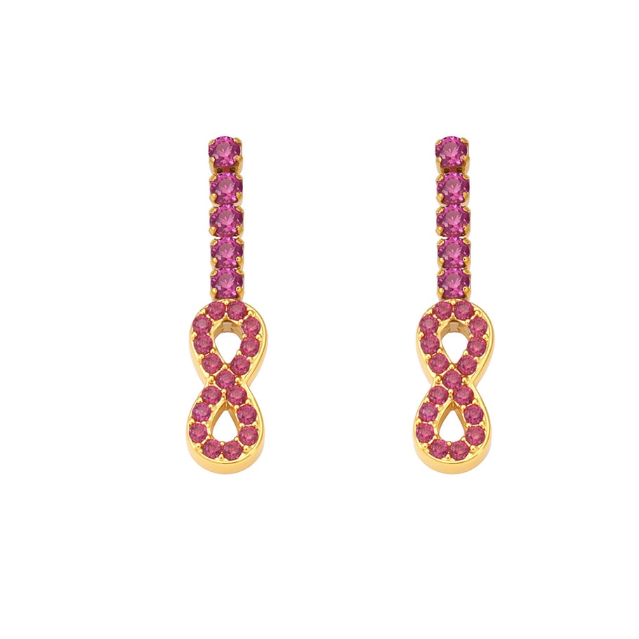 1 paio di lussuosi orecchini a bottone da donna in acciaio inossidabile a forma di infinito con zirconi color oro 