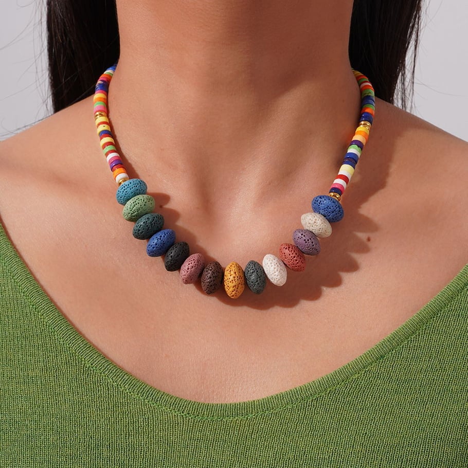 1 Piece Polychrome Beads Natural Stones Gold Color Women's Beaded Necklaces Picture5