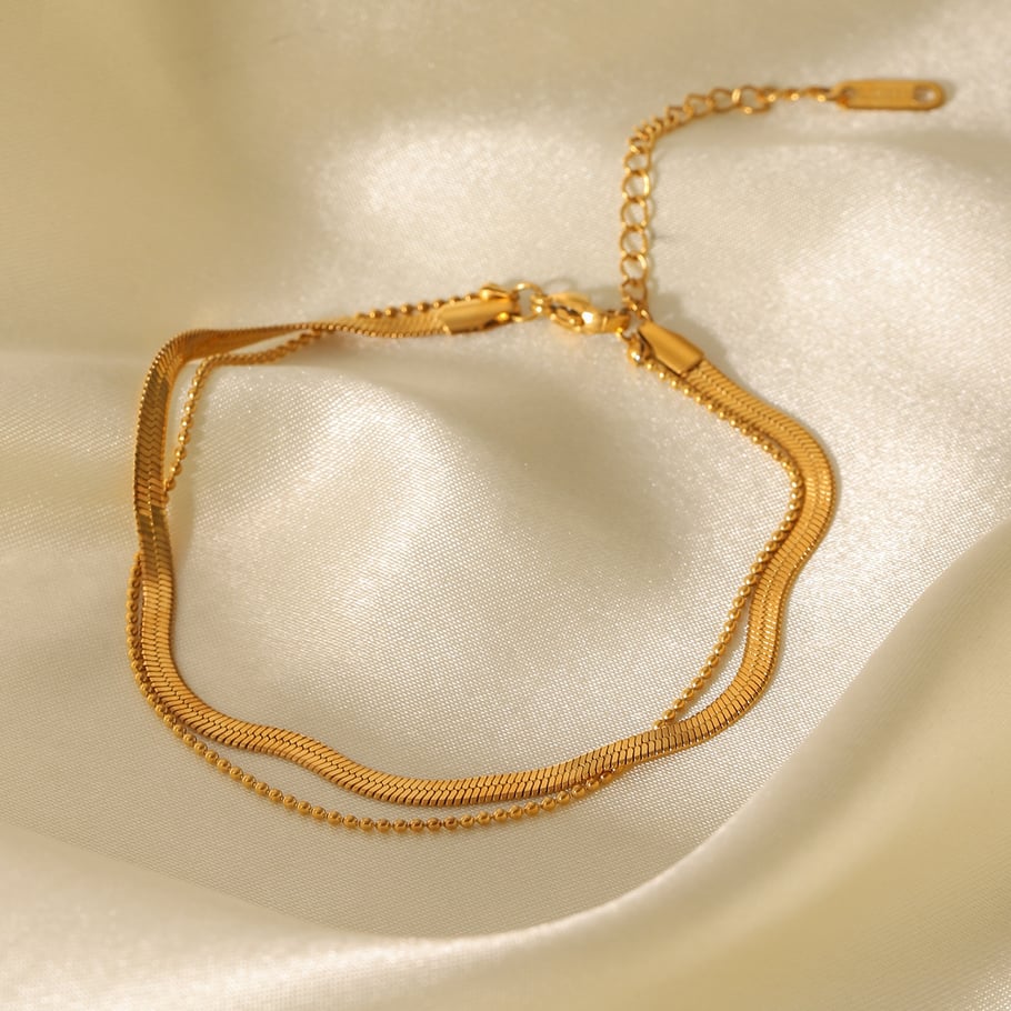 1 paar Simple Series Daily Solid Color roestvrijstalen goudkleurige enkelbandjes Afbeelding3