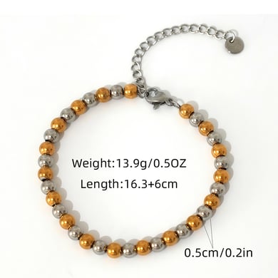 1 stuk casual gemengde goud- en zilverkleurige roestvrijstalen kralenarmbanden h5 Afbeelding2