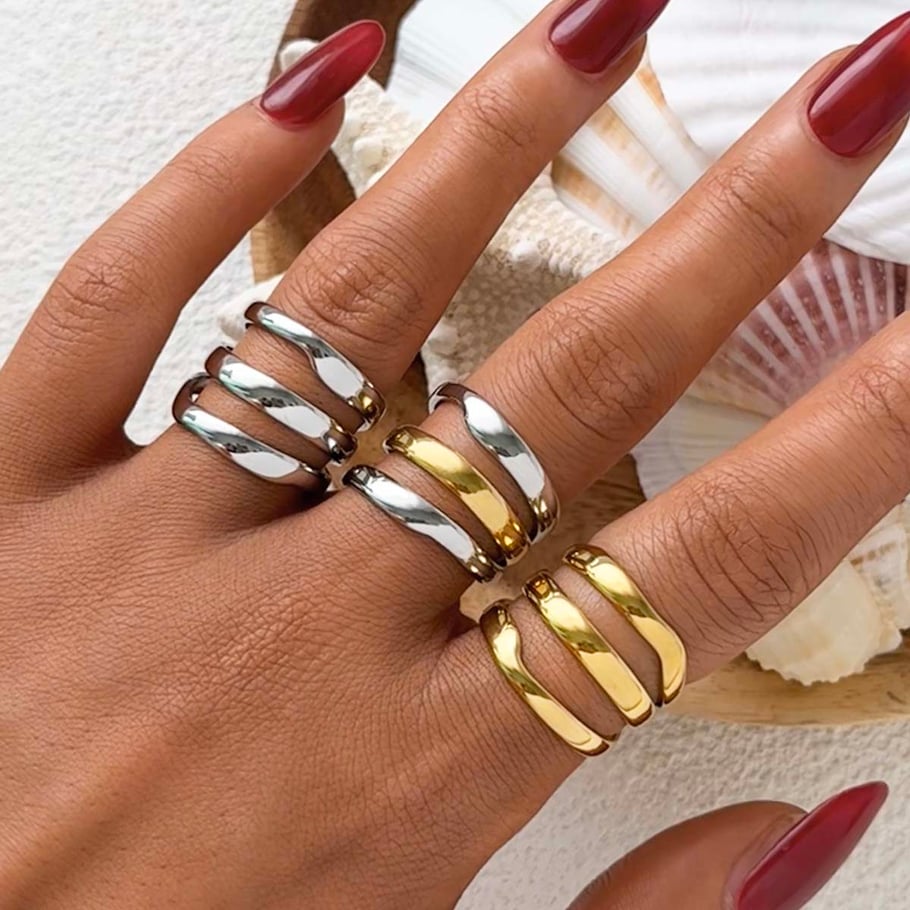 1 stuk eenvoudige casual cirkel roestvrij staal goudkleurige minimalistische ringen Afbeelding7