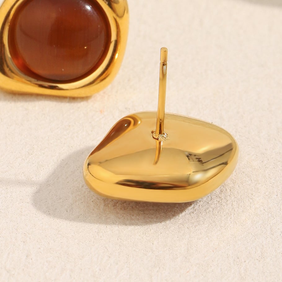1 Pair Classic Annular Natural Stone Stainless Steel Gold Color Women's Stud Earrings Picture5