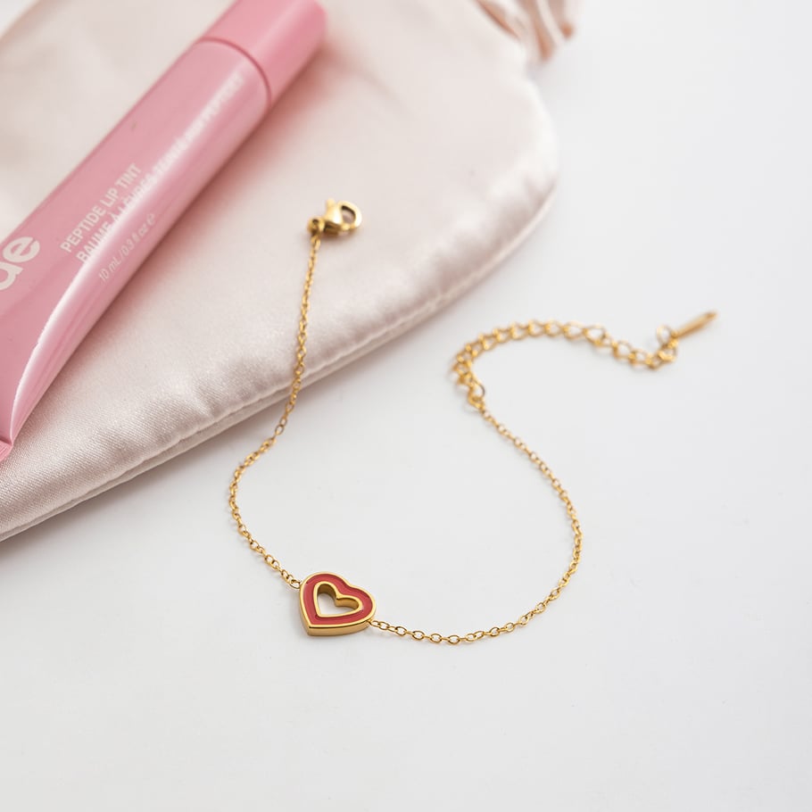 Pulseras con dijes de corazón de acero inoxidable color dorado para mujer, 1 pieza Imagen6