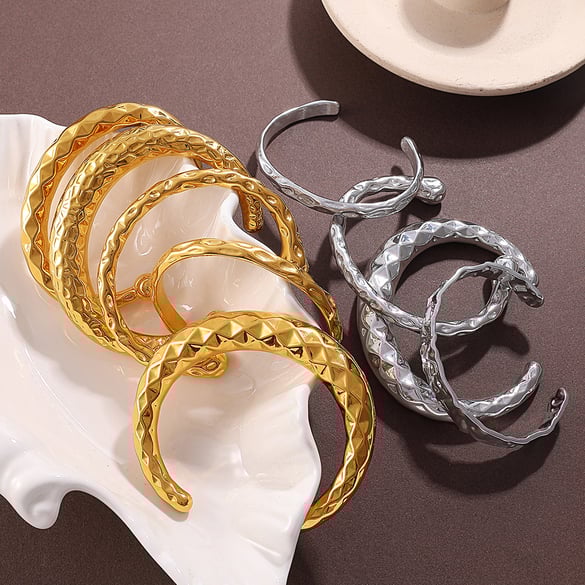 1 Piece Plaid Stainless Steel Gold Color Cuff Bangle 2