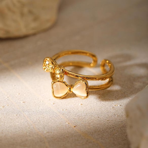 1 Piece Bow Knot Stainless Steel  Gold Color Statement Ring 2